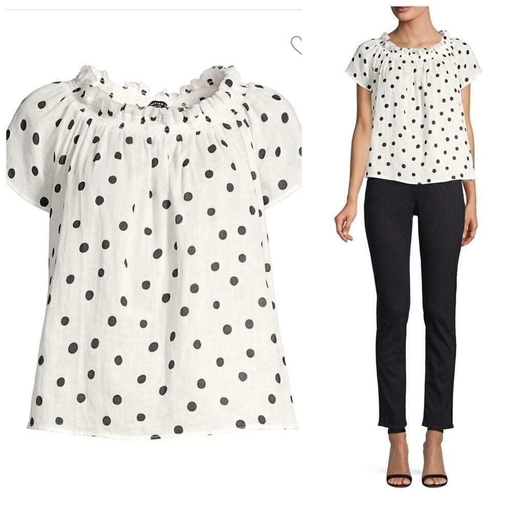 NWOT Generation Love Julia Cotton Polka Dot Top Sz L Black White